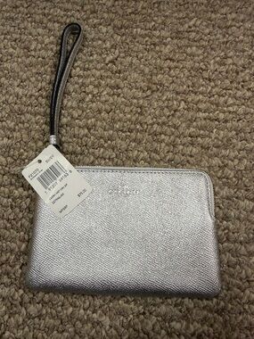 Coach Silver Textured Wristlet with Removable Strap